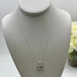 Vintage Sterling‎ Silver Elephant Dancing Diamond Blue CZ Eye Pendant Necklace